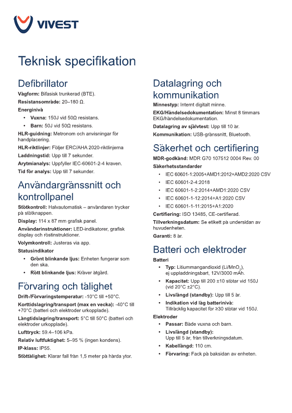 ViVest hjärtstartare Serie 1