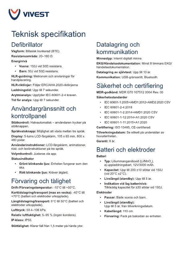 ViVest hjärtstartare Serie 3 med display