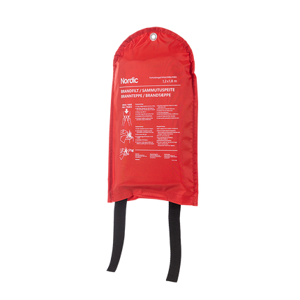 Brandfilt Nordic 120 x 120 cm, 4-språk, mjuk väska - MaxMedic