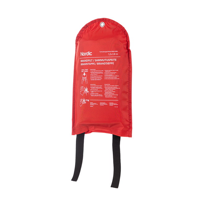 Brandfilt Nordic 120 x 120 cm, 4-språk, mjuk väska - MaxMedic
