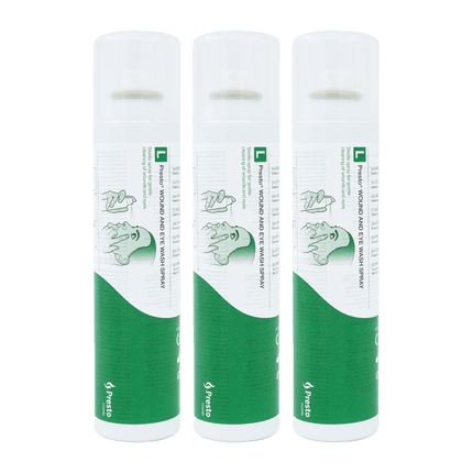 Presto Ögondusch refill 250ml, tre flaskor med svampkork för ögonduschsställ.