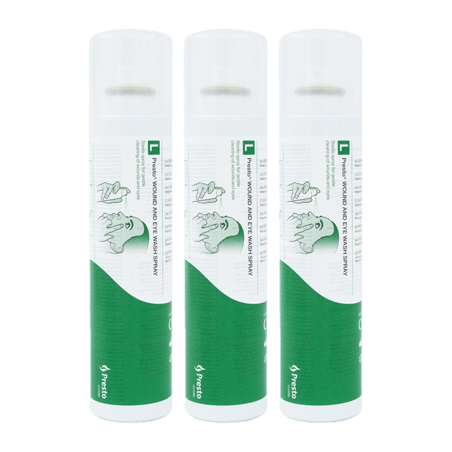 Presto Ögondusch refill 250ml, tre flaskor med svampkork för ögonduschsställ.