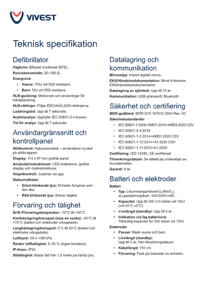 ViVest hjärtstartare Serie 1
