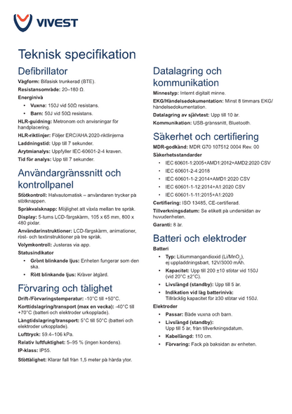 ViVest hjärtstartare Serie 3 med display