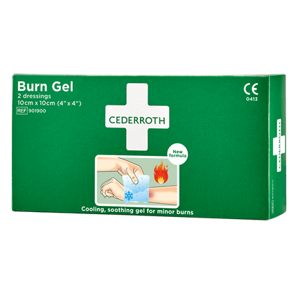 Burn gel dressing 10x10 cm from Cederroth, includes 2 dressings for cooling minor burns.