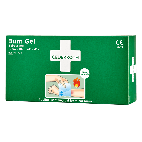 Burn gel dressing 10x10 cm from Cederroth, includes 2 dressings for cooling minor burns.