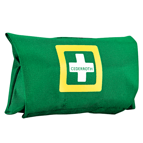 Cederroth första hjälpen kit liten, grön väska med nödsymbol och varumärkeslogotyp.