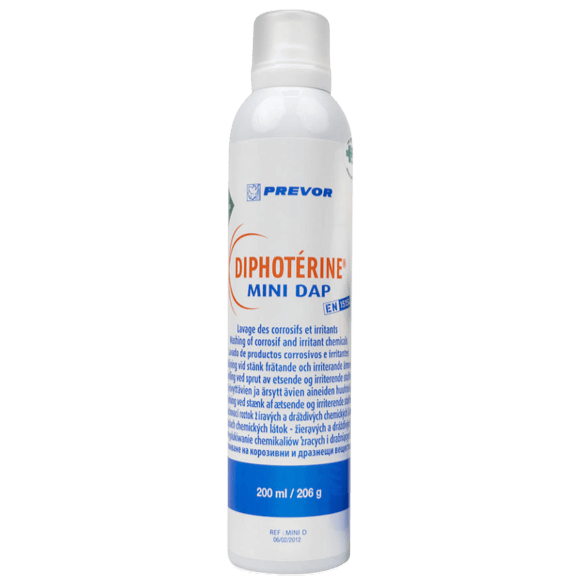 Diphoterine spray för första hjälpen, 200 ml flaska för snabb neutralisering av syror och baser.