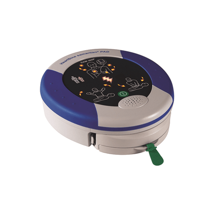 Samaritan PAD 360P defibrillator med användarvänlig design och tydliga ljusindikatorer.